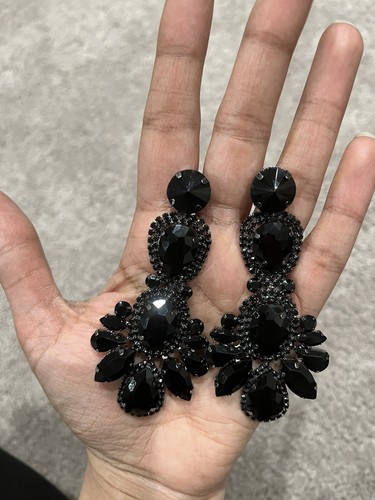 Black earrings large big jet - large,